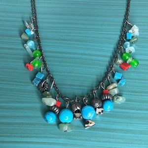 vintage Y2K faux coral and turquoise charm necklace
